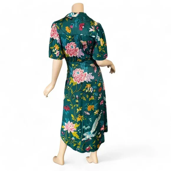 SOLD * MAEVE ANTHROPOLOGIE Emerald Green Floral Bird Butterfly Dress - Picture 13 of 17